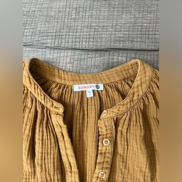 Sundry Anthropologie Henley Boho Brown Loose Cotton Gauze Midi Dress Small Brown - Picture 6 of 10